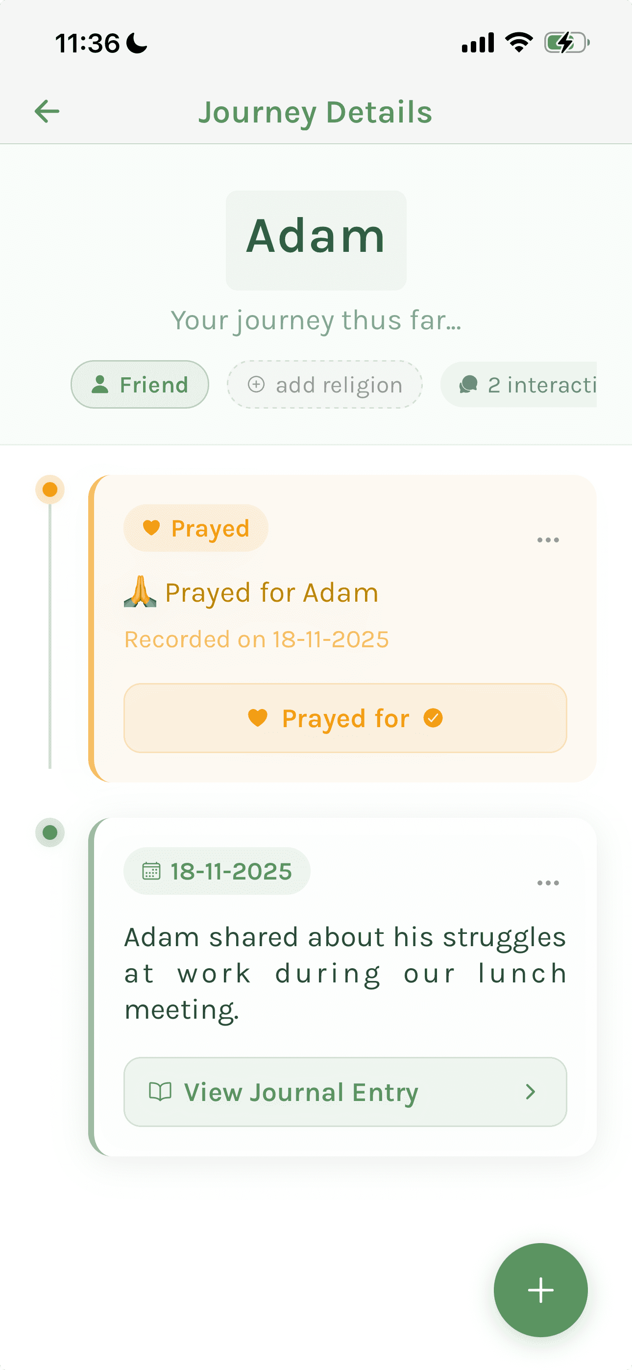 Pastures timeline for a person journey