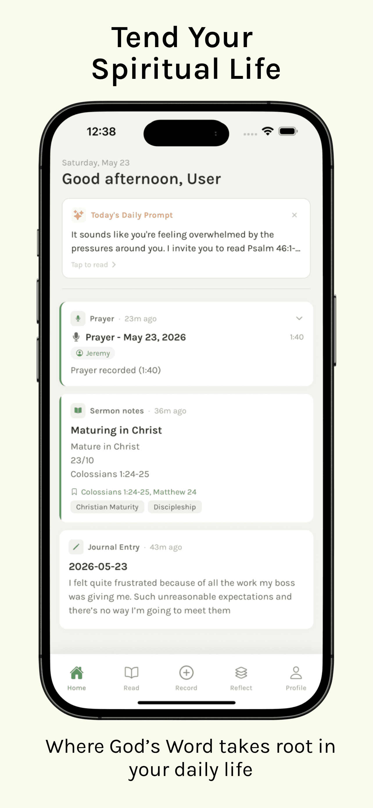 Pastures timeline for returning to prayers and journal entries